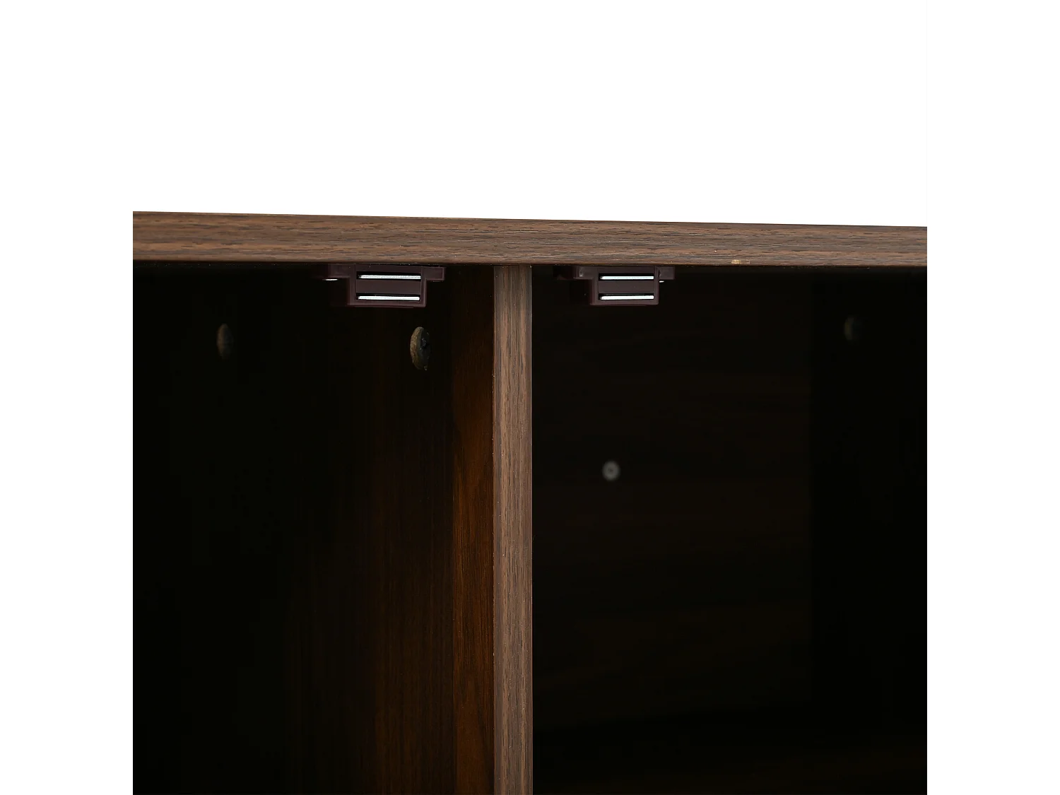Tavolino basso 100x50x35 cm finitura marrone per soggiorno, 2 ante traforate, ampio ripostiglio chiuso, design minimalista