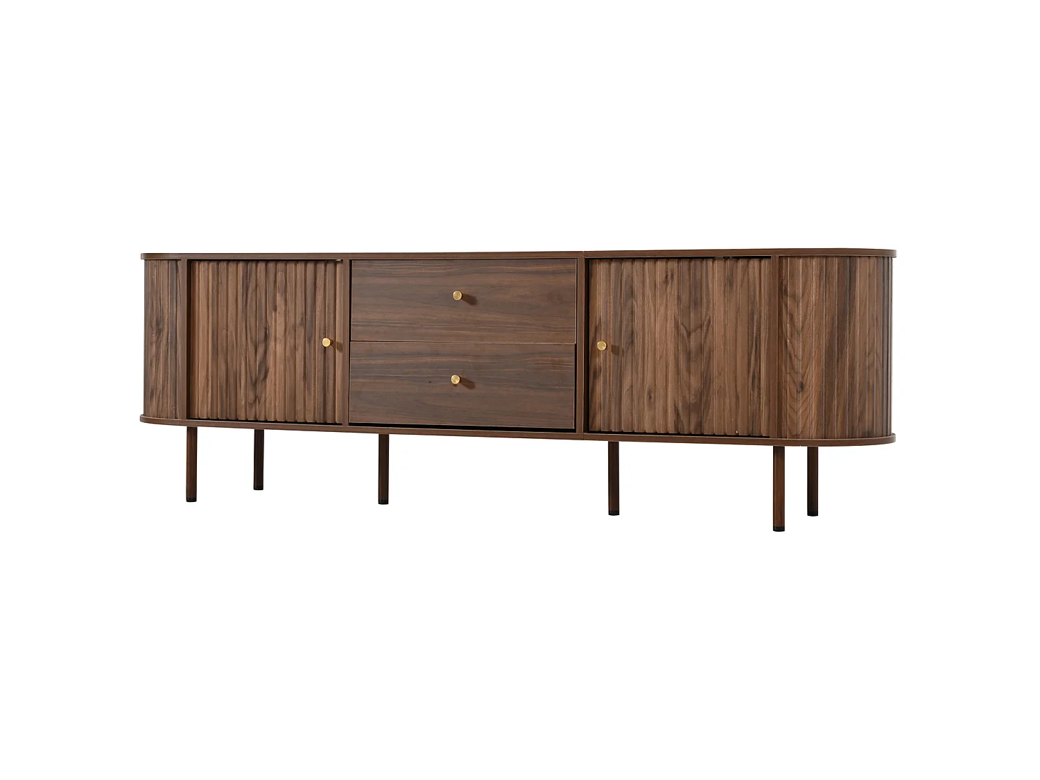 TV-Schrank oval 180 cm braun mit 2 Türen, 2 Schubladen und großem Stauraum für Wohnzimmer