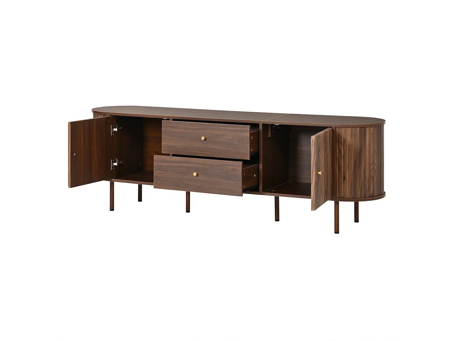 TV-Schrank oval 180 cm braun mit 2 Türen, 2 Schubladen und großem Stauraum für Wohnzimmer