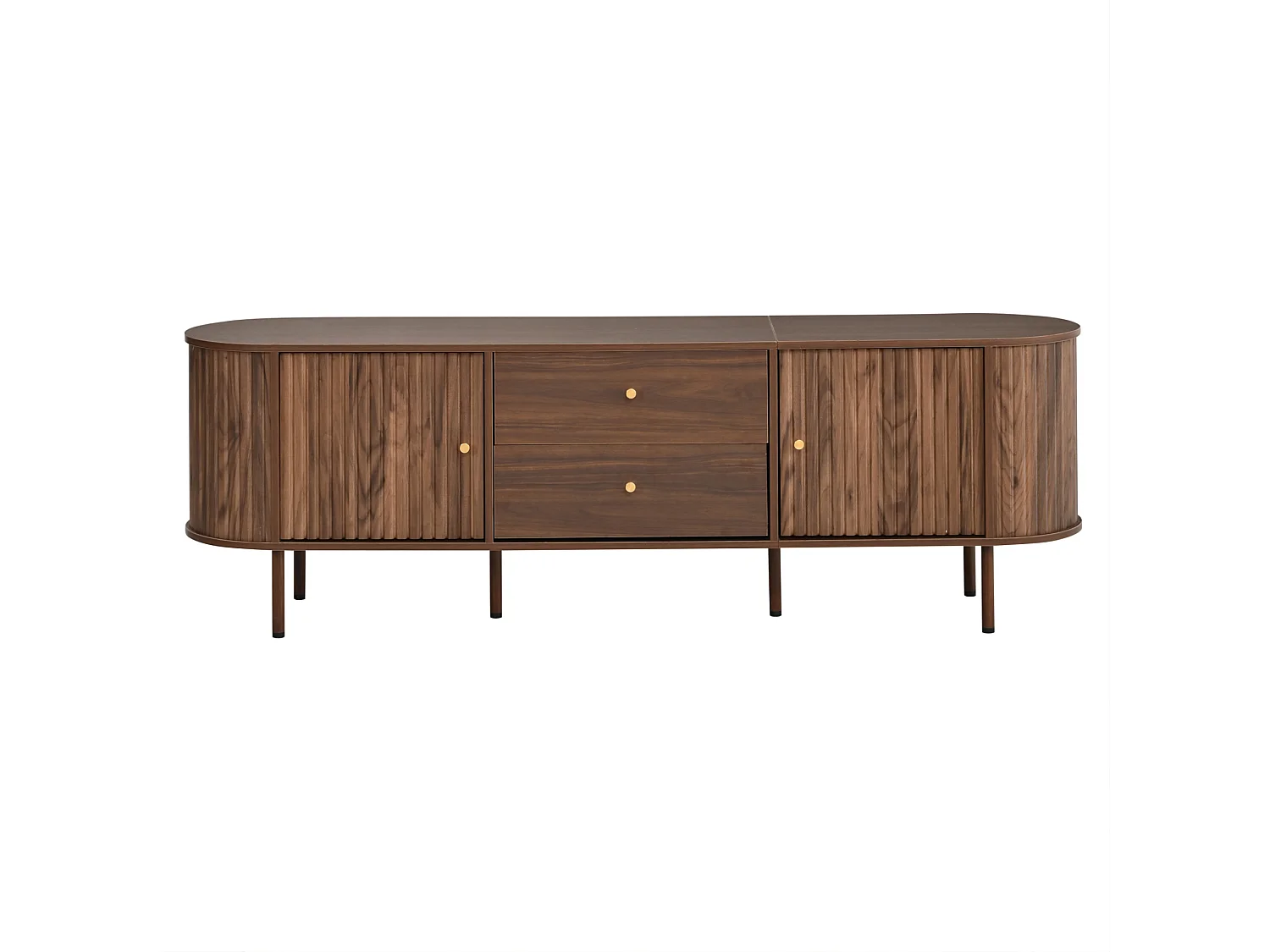 TV-Schrank oval 180 cm braun mit 2 Türen, 2 Schubladen und großem Stauraum für Wohnzimmer