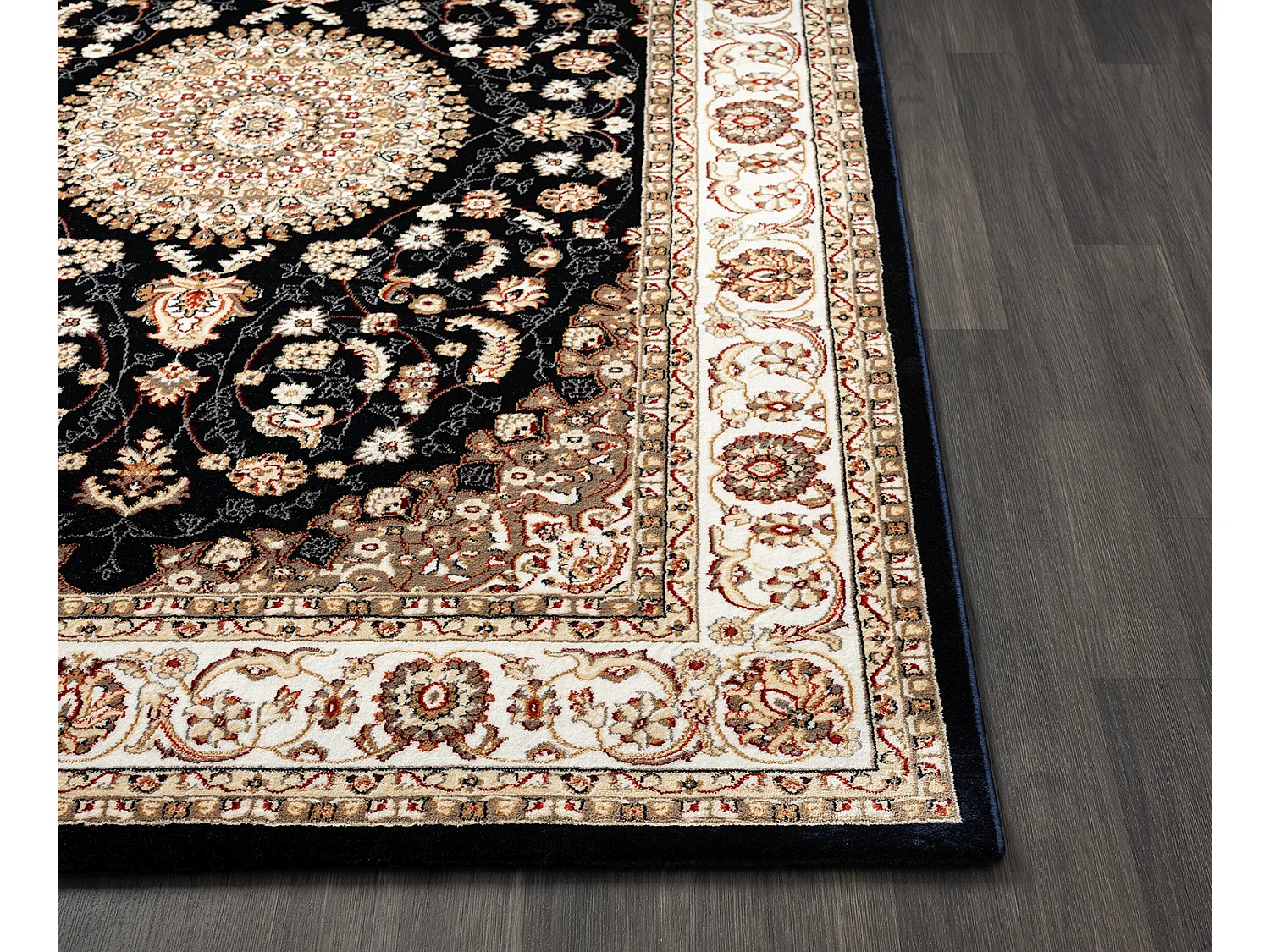 Tapis Dubai Deluxe salon oriental classique, Bleu, 80 x 300 cm