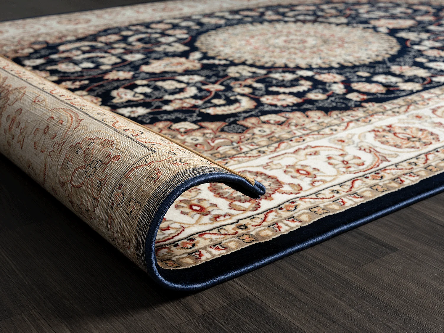 Tapis Dubai Deluxe salon oriental classique, Bleu, 80 x 300 cm