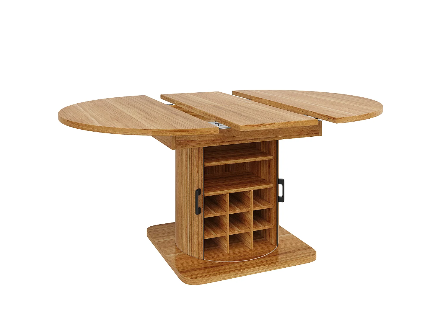 Table de salle à manger extensible naturel foncé en MDF pour 4 à 6 personnes, multifonction avec rangement et étagères amovibles