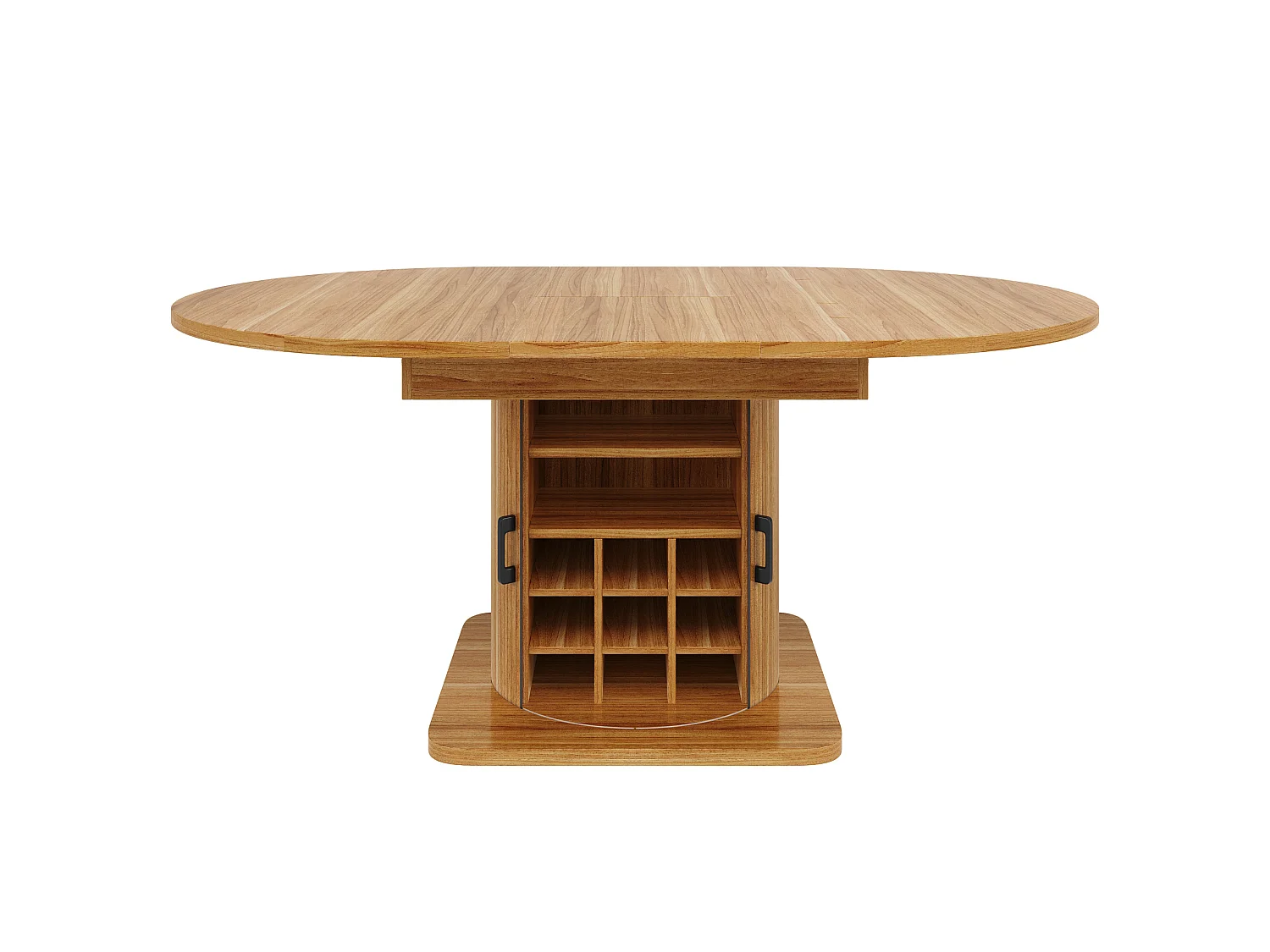 Table de salle à manger extensible naturel foncé en MDF pour 4 à 6 personnes, multifonction avec rangement et étagères amovibles