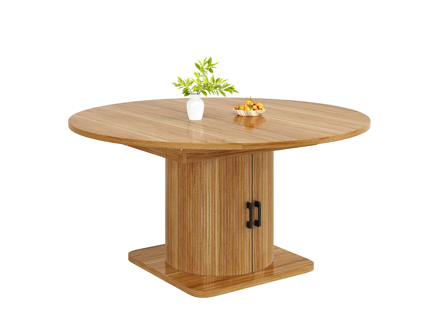Table de salle à manger extensible naturel foncé en MDF pour 4 à 6 personnes, multifonction avec rangement et étagères amovibles