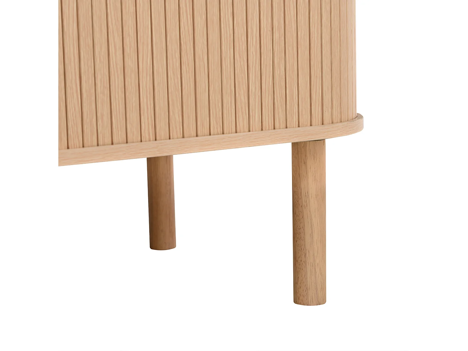 Tavolino basso 110x55x45 cm finitura naturale per soggiorno, anta scorrevole scanalata e vani ripostiglio aperti e chiusi