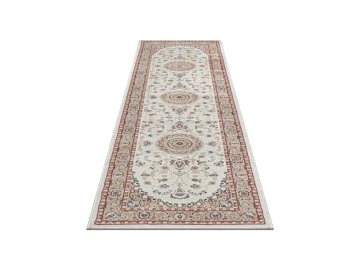 Tapis Dubai Deluxe salon oriental classique, Crème, 80 x 300 cm