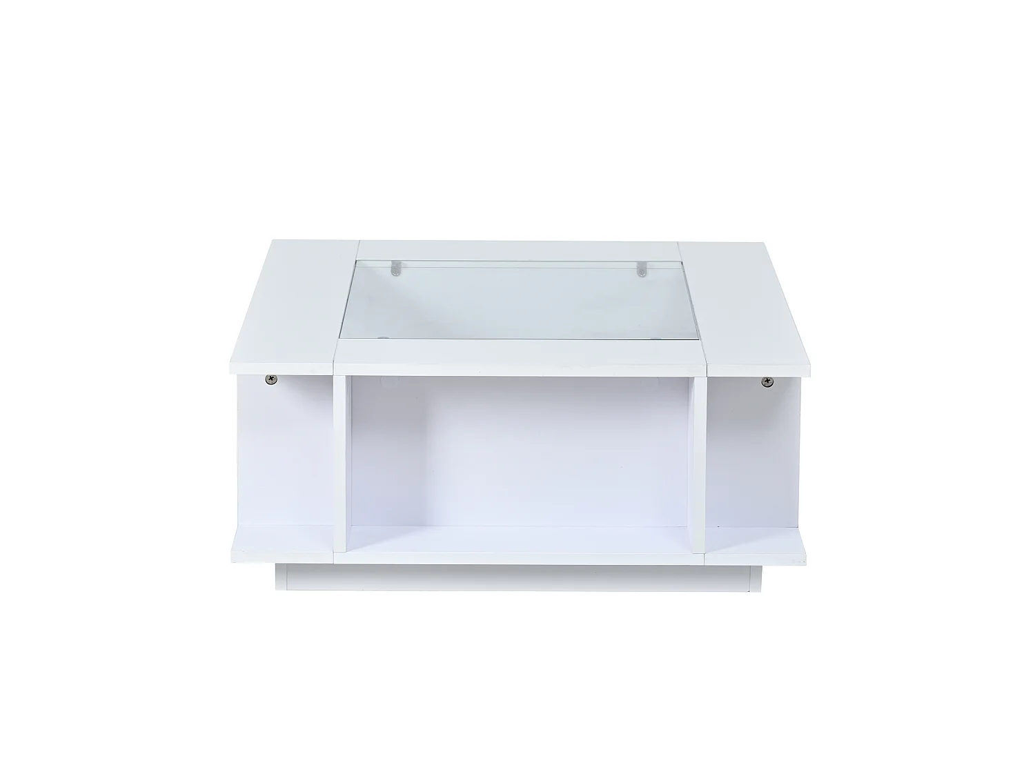 Tavolino quadrato 70x70x30 cm bianco lucido piano vetro illuminazione led per soggiorno, vani aperti