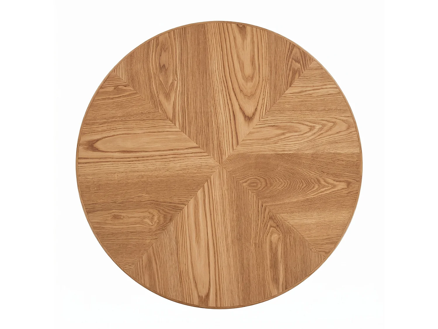 Tavolino basso rotondo diametro 78 cm finitura legno naturale per soggiorno, piano parquet spessore 8 cm, base cilindrica scanalata