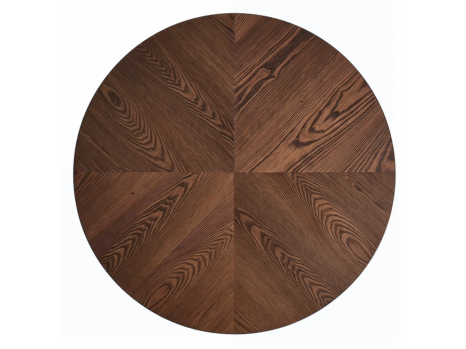 Tavolino basso rotondo diametro 78 cm finitura marrone per soggiorno, piano parquet spessore 8 cm, base cilindrica scanalata