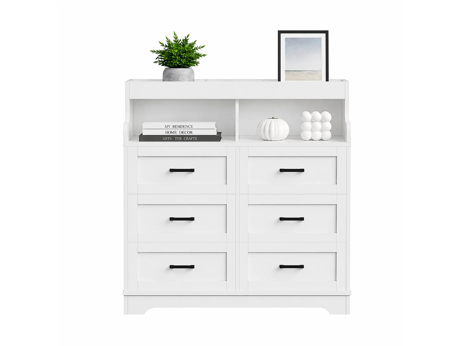 6 tiroirs dresser 110x40x99 cm - Commode avec LED & Station de recharge - Organisateur de rangement avec Cubbies de rangement ouvert - Bois - Blanc