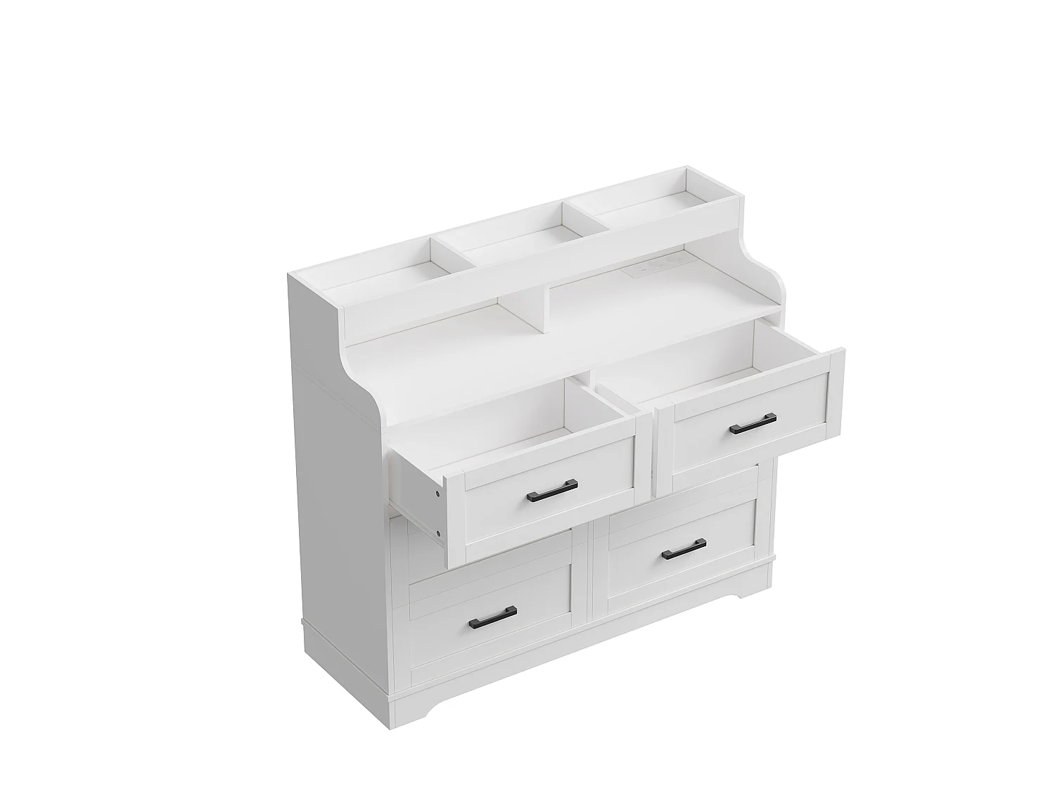 6 tiroirs dresser 110x40x99 cm - Commode avec LED & Station de recharge - Organisateur de rangement avec Cubbies de rangement ouvert - Bois - Blanc