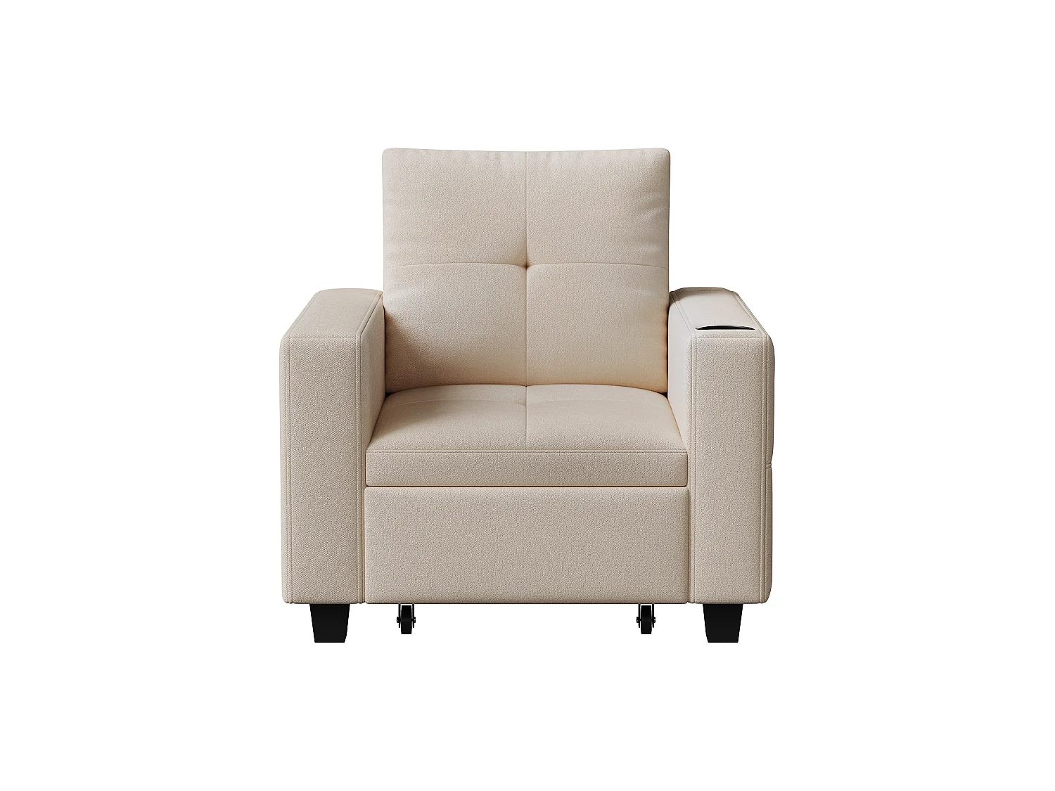 Canapé-lit convertible 3-en-1 - chaise à coucher simple avec dossier réglable en 5 positions, table latérale pliable, porte-tasse et port de charge USB - Beige
