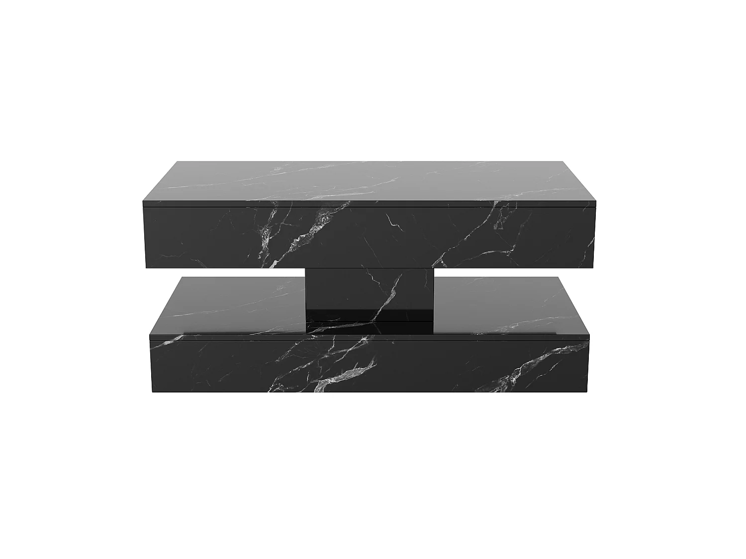 Table basse 100 x 50 x 45 cm - Table de thé à motif marbre avec LED et 2 tiroirs - Table de canapé rectangulaire haute lustre - Bois - noir