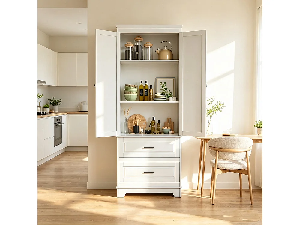Armoire de rangement indépendant 70 × 47 × 185 cm - Armoire avec étagères réglables et 2 grands tiroirs - Design anti-pointe pour cuisine Salle de bains Salon - Boi