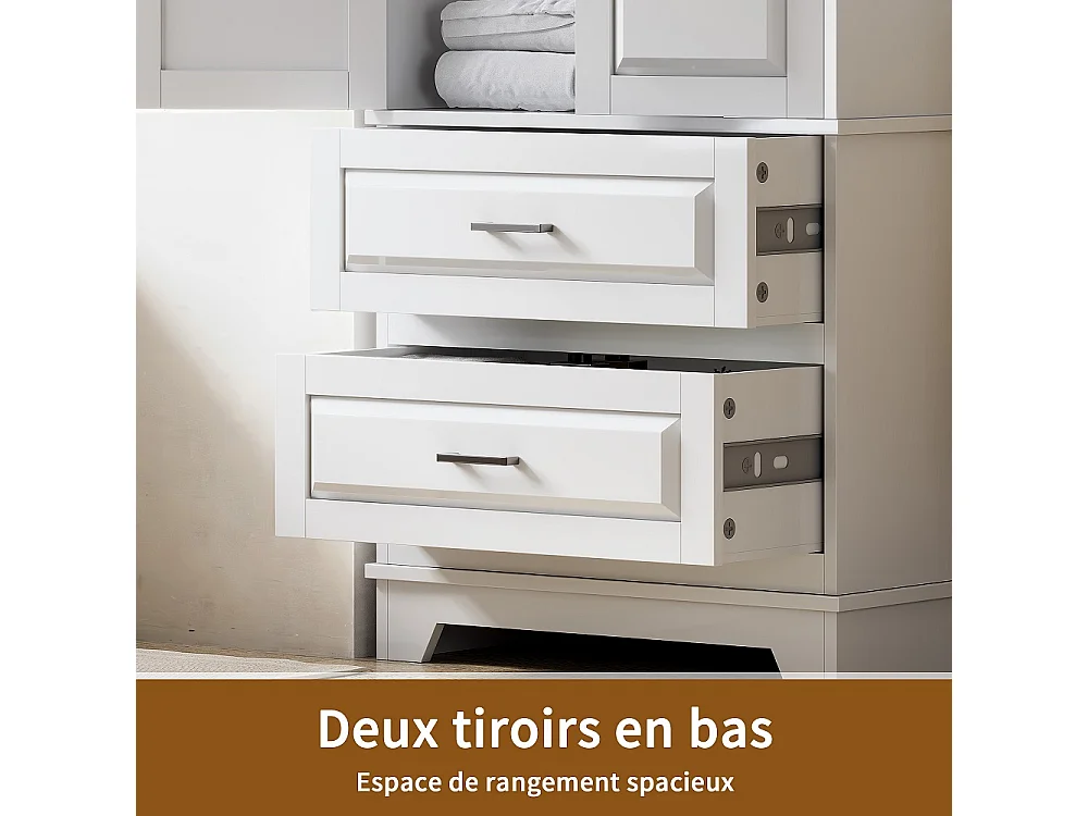 Armoire de rangement indépendant 70 × 47 × 185 cm - Armoire avec étagères réglables et 2 grands tiroirs - Design anti-pointe pour cuisine Salle de bains Salon - Boi