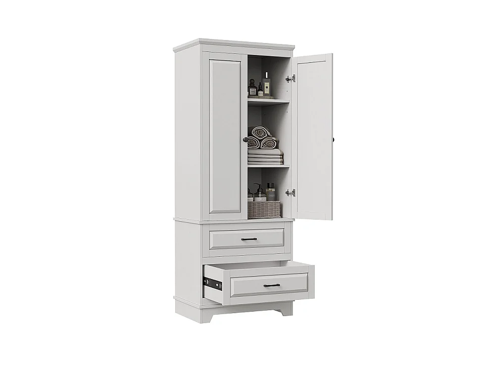 Armoire de rangement indépendant 70 × 47 × 185 cm - Armoire avec étagères réglables et 2 grands tiroirs - Design anti-pointe pour cuisine Salle de bains Salon - Boi