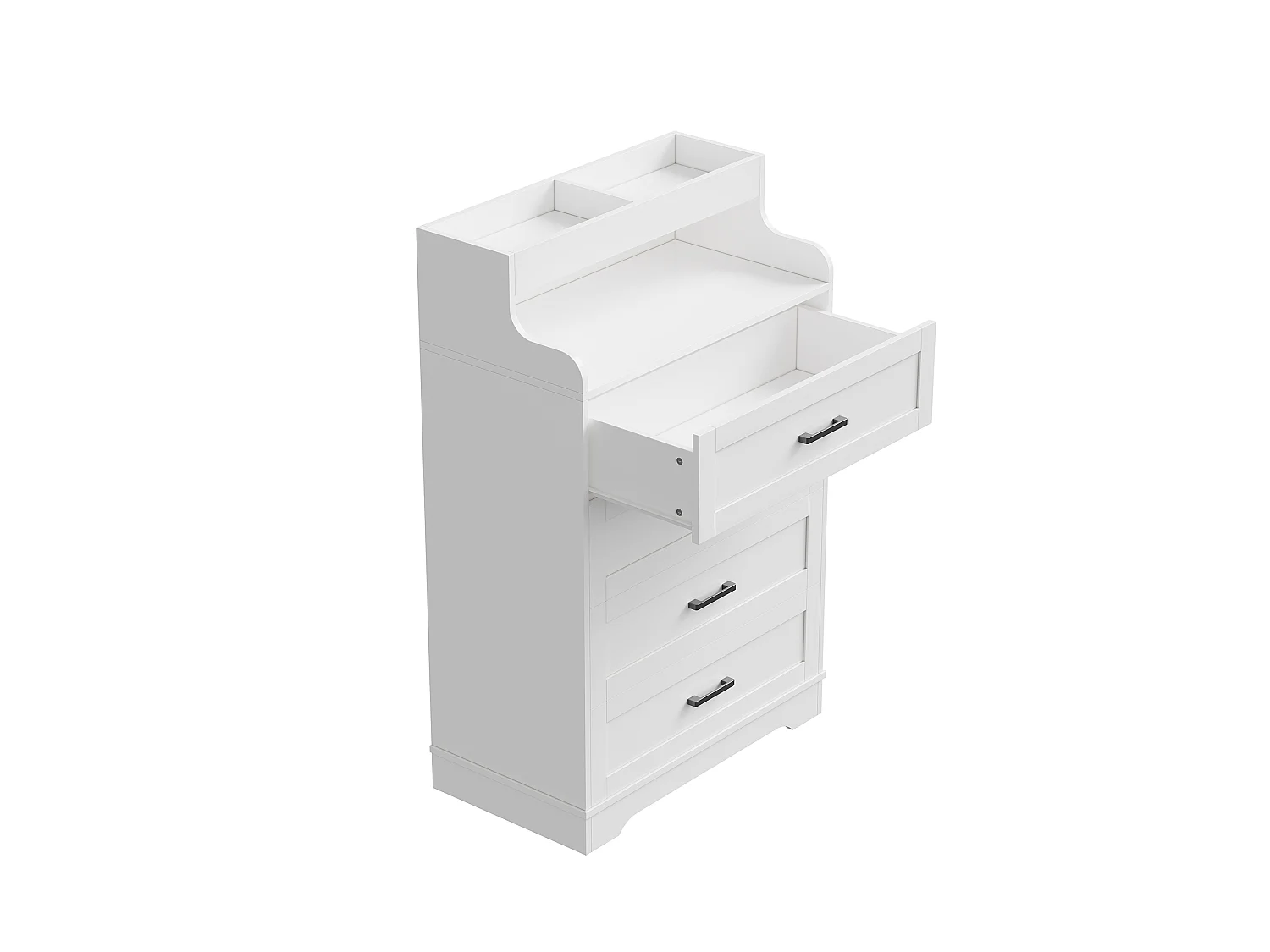 Commode indépendante 73×39.5×114 cm - Armoire à 4 tiroirs avec lumières LED RVB et compartiment ouvert - Armoire en bois - blanc