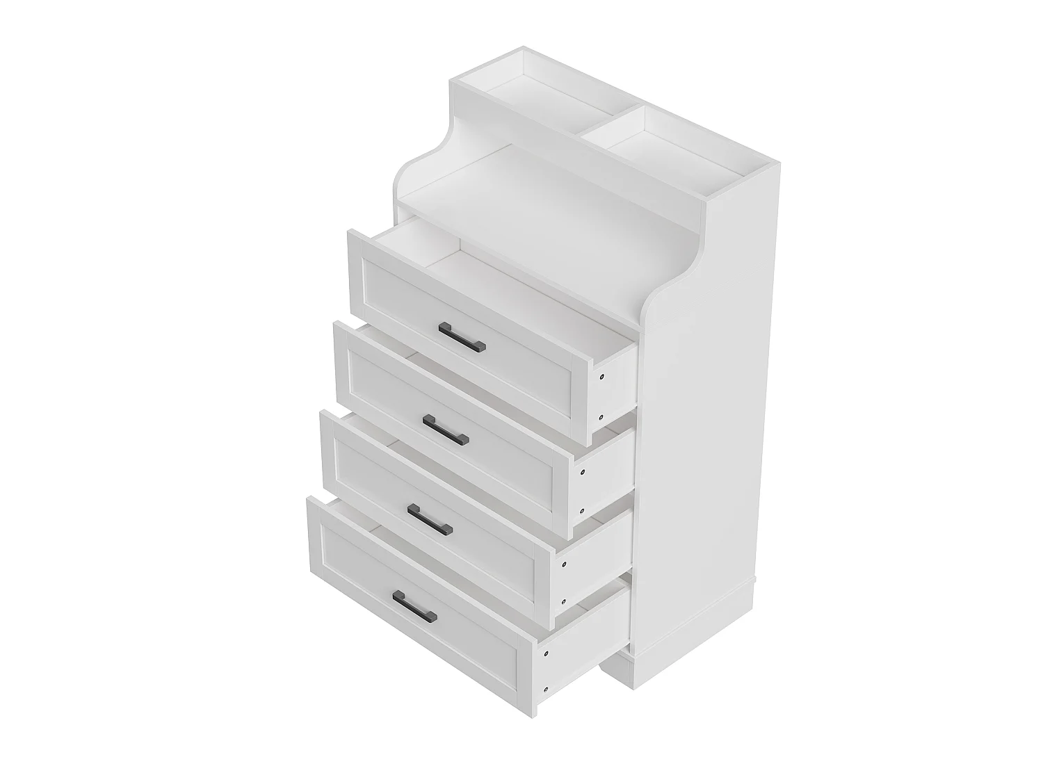 Commode indépendante 73×39.5×114 cm - Armoire à 4 tiroirs avec lumières LED RVB et compartiment ouvert - Armoire en bois - blanc