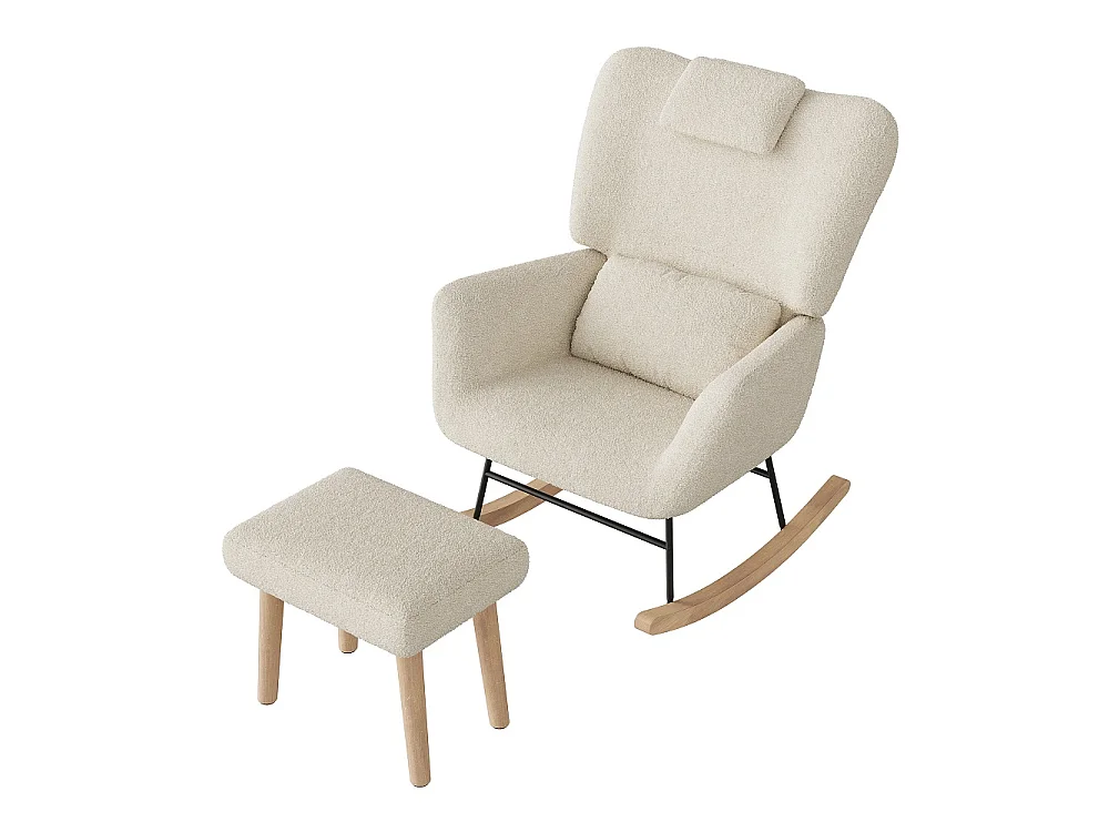 Chaise à bascule avec ottoman - chaise à bascule ergonomique avec appuie-tête et oreiller lombaire, poche latérale - fauteuil d'accent - tissu en peluche - beige