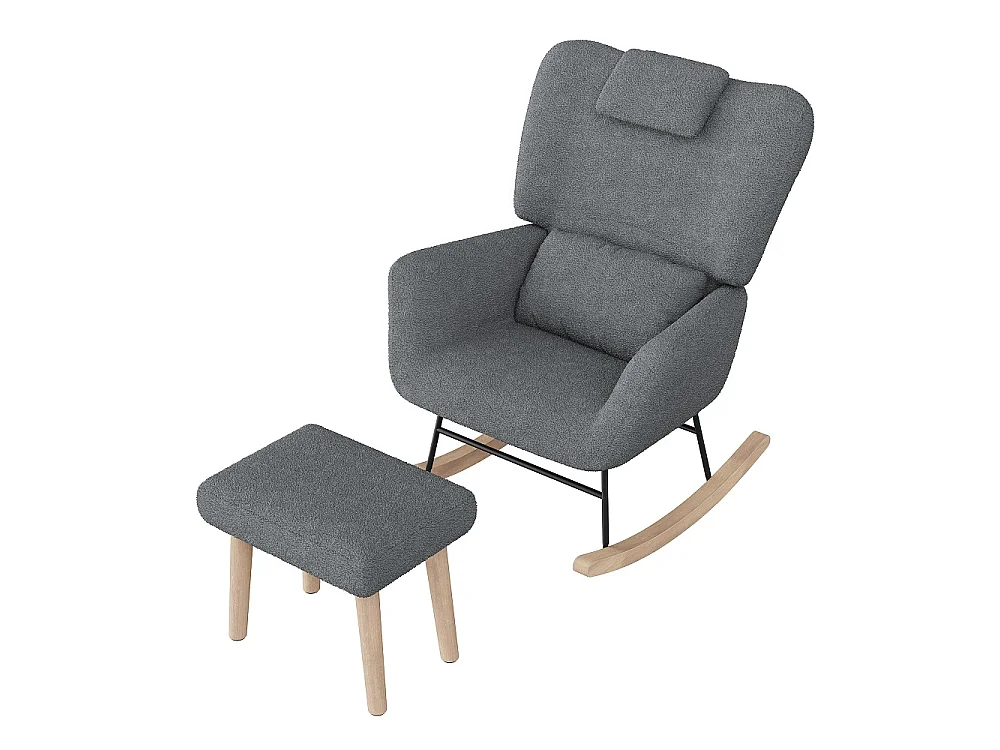 Chaise à bascule avec ottoman - chaise à bascule ergonomique avec appuie-tête et oreiller lombaire, poche latérale - fauteuil d'accent - tissu en peluche - gris
