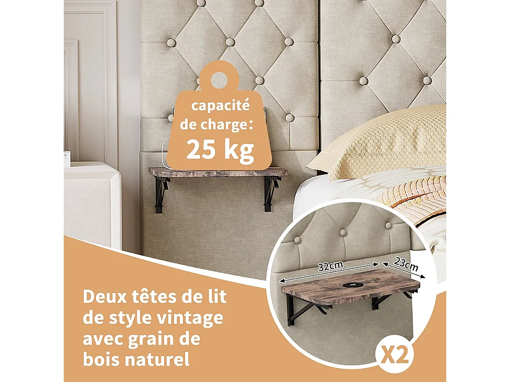 Lit rembourré 160×200 cm - Lit de rangement hydraulique avec 2 étagères latérales Large partie de tête - Lit double avec LED & USB - linge - beige