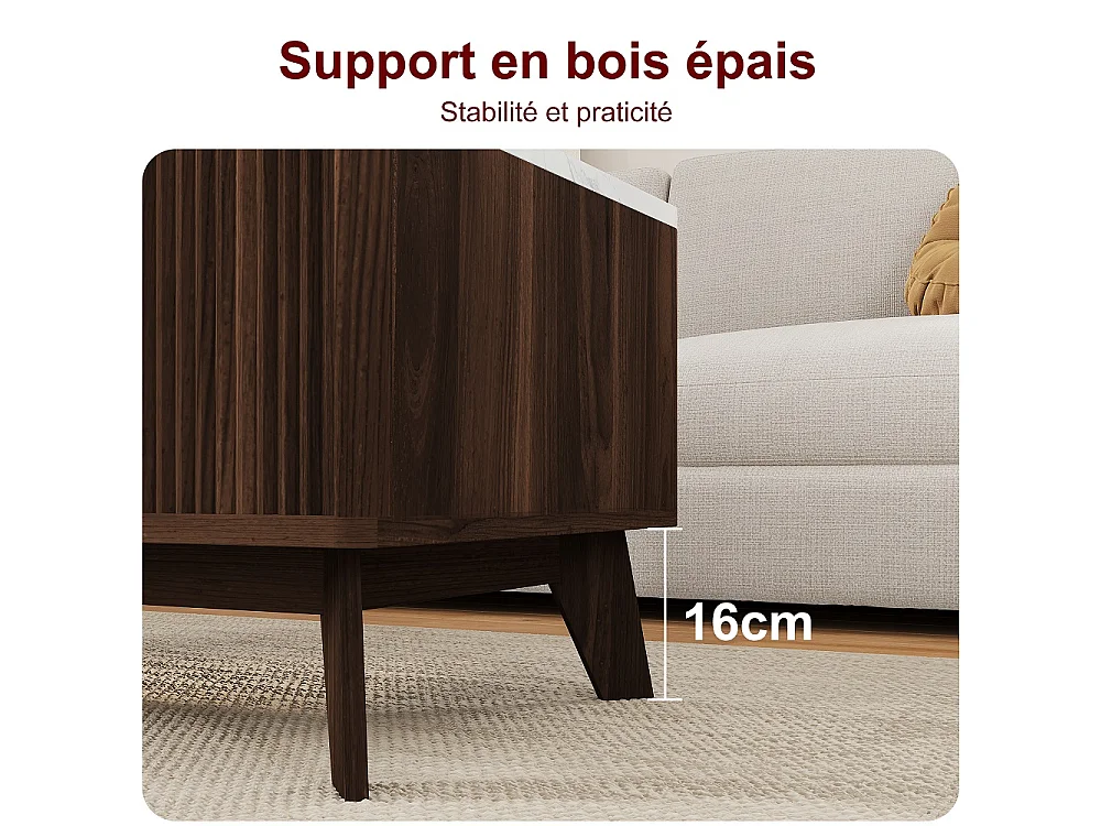 Table basse ascenseur 105×53×42 cm - Table à manger montante avec stockage caché - Faux marbre Table de coffre ascenseur - chocolat