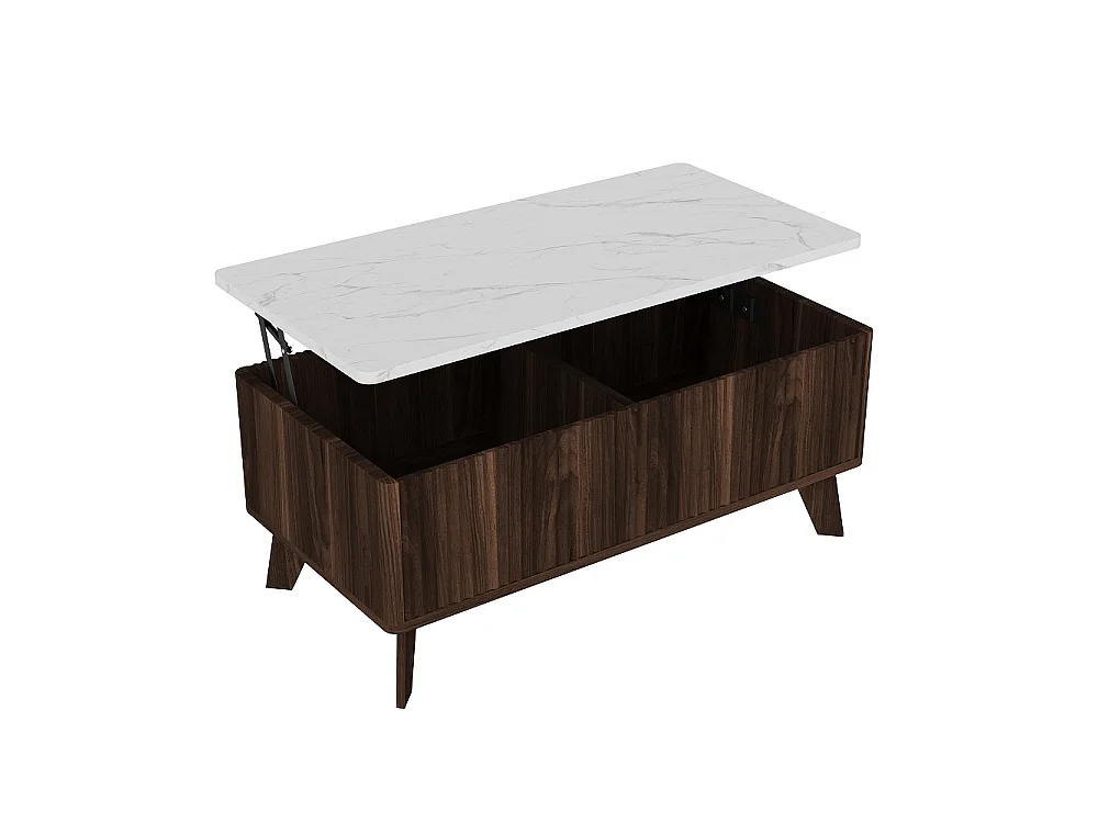 Table basse ascenseur 105×53×42 cm - Table à manger montante avec stockage caché - Faux marbre Table de coffre ascenseur - chocolat