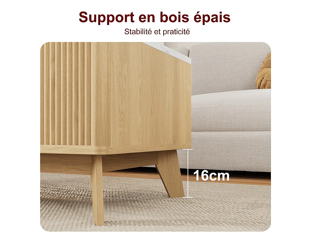 Table basse avec ascenseur 105×53×42 cm - Table à manger montante avec stockage caché - Faux marbre Table de coffre avec ascenseur - marron