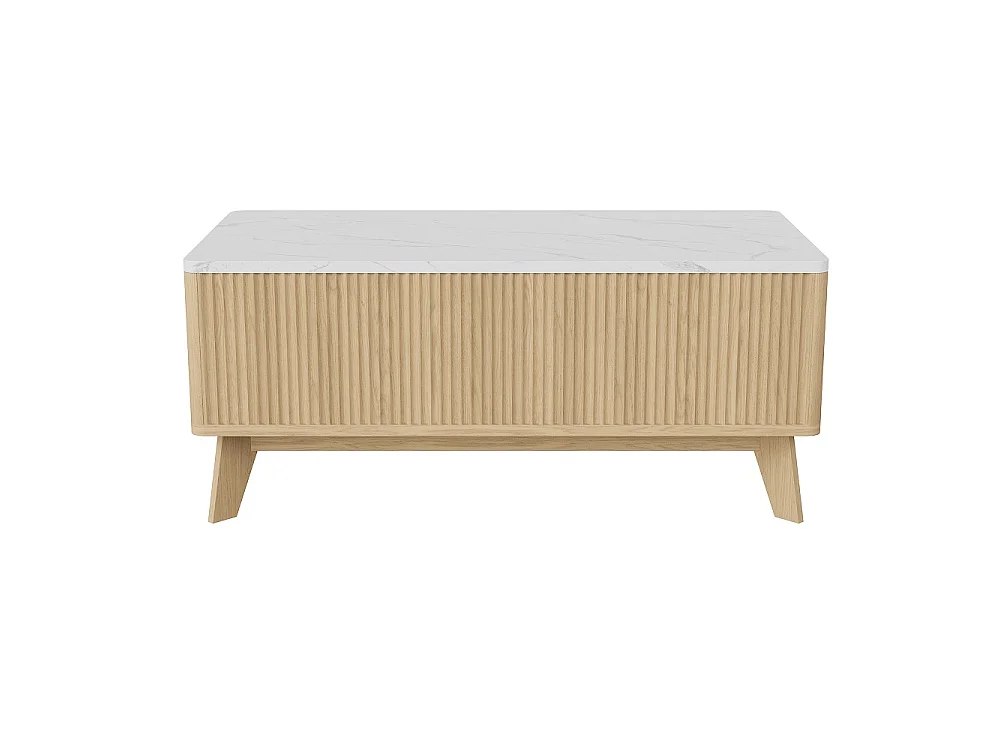 Table basse avec ascenseur 105×53×42 cm - Table à manger montante avec stockage caché - Faux marbre Table de coffre avec ascenseur - marron