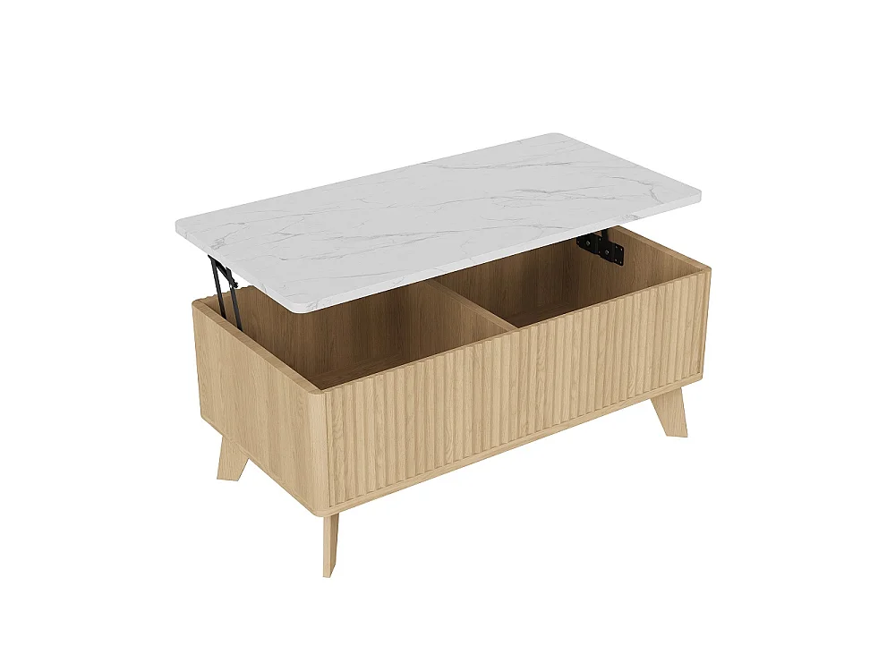 Table basse avec ascenseur 105×53×42 cm - Table à manger montante avec stockage caché - Faux marbre Table de coffre avec ascenseur - marron
