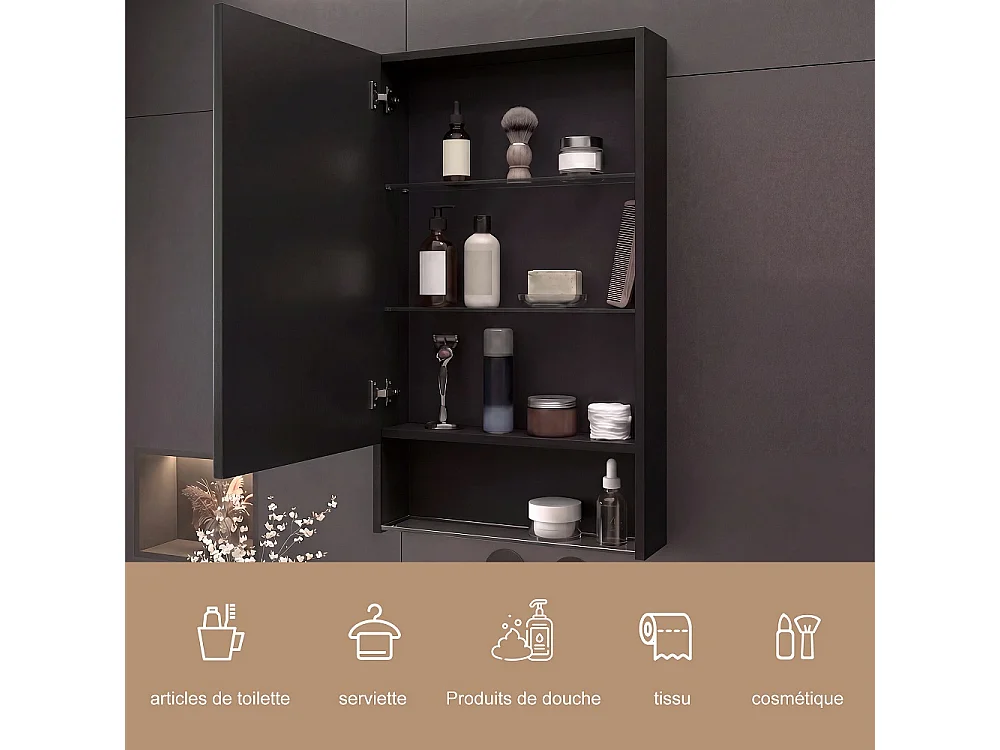 LED salle de bain miroir armoire 50 × 88 × 16 cm - Armoire monté sur le mur avec anti-brouillard et 3 couleurs lumière dimmable, angle de stockage ouvert et étagère