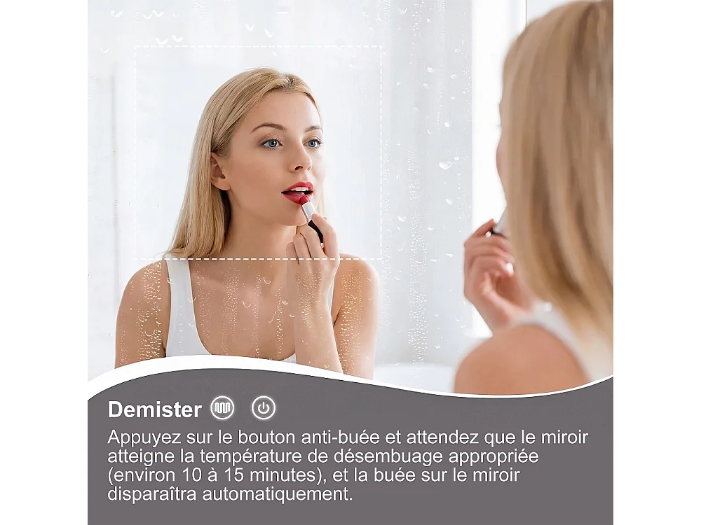 LED salle de bain miroir Cabinet 70 × 60cm - Double miroir porte cabinet de vanité avec fonction anti-brouillard, 3 couleur réglable lumière, contrôle tactile, étag