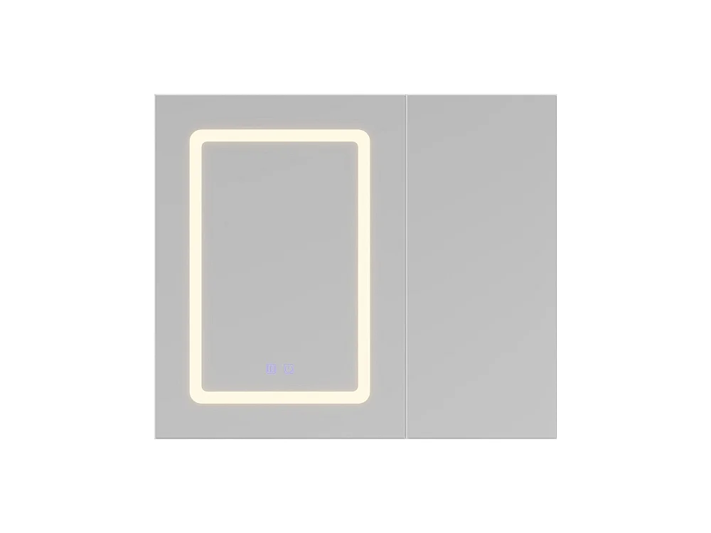 LED salle de bain miroir Cabinet 70 × 60cm - Double miroir porte cabinet de vanité avec fonction anti-brouillard, 3 couleur réglable lumière, contrôle tactile, étag