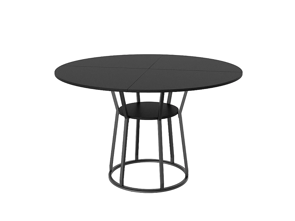 Table à manger ronde 120cm - Table de cuisine industrielle avec étagère de rangement et cadre métallique, pour 6 personnes - Bois - noir