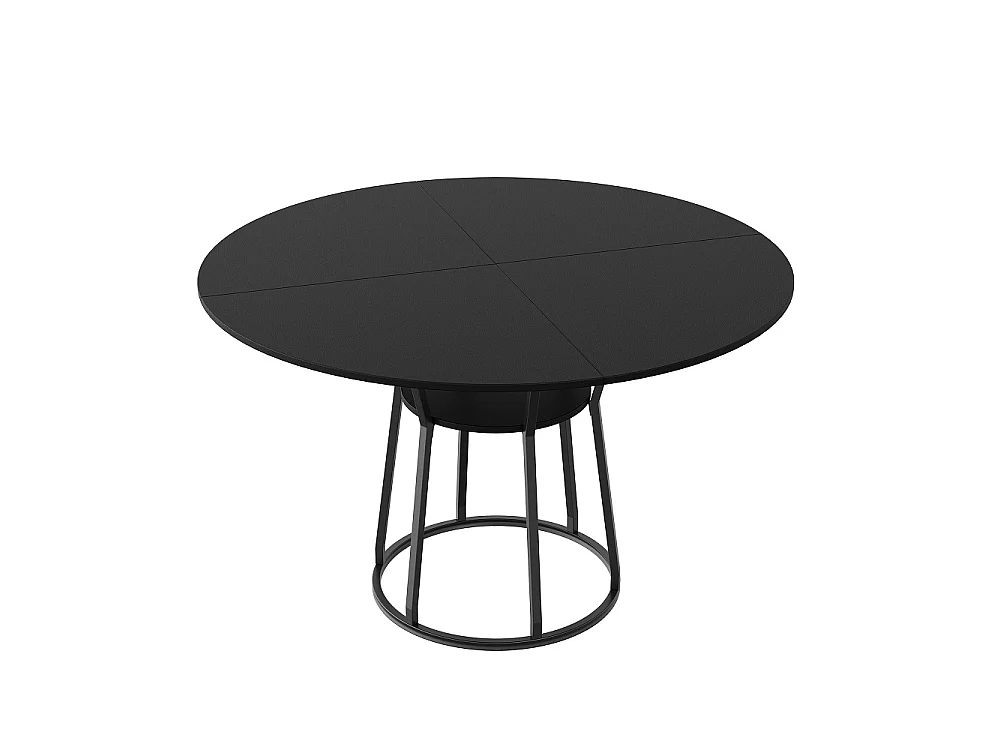 Table à manger ronde 120cm - Table de cuisine industrielle avec étagère de rangement et cadre métallique, pour 6 personnes - Bois - noir