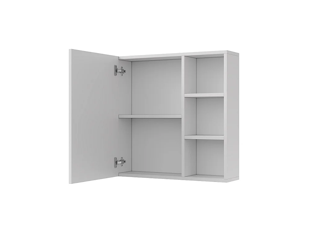 Cabinet de miroir de salle de bain 60 x 15 x 60 cm - Cabinet de rangement 1 porte avec éclairage réglable - fonction de défogage, porte-bagages ouverte - blanc