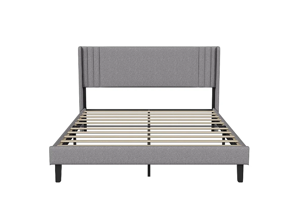 Lit rembourré 160x200 cm - Lit à plateforme basse avec tête à aile à canal vertical et support à lames en bois - Linge de maison - Gris