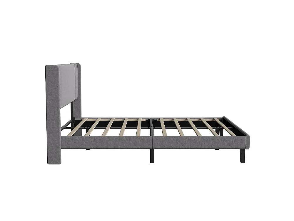 Lit rembourré 160x200 cm - Lit à plateforme basse avec tête à aile à canal vertical et support à lames en bois - Linge de maison - Gris