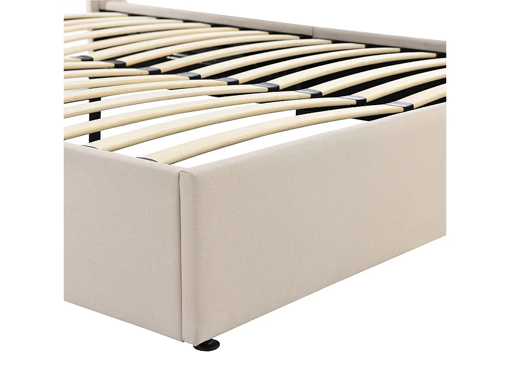 Lit rembourré 160x200 cm - Cadre de lit plateforme rembourré avec espace de rangement - Lit double hydraulique - Linge de maison - Beige