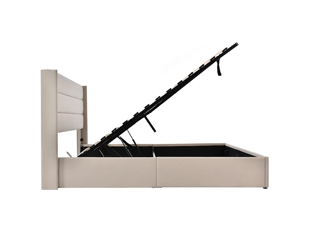 Lit rembourré 160x200 cm - Cadre de lit plateforme rembourré avec espace de rangement - Lit double hydraulique - Linge de maison - Beige