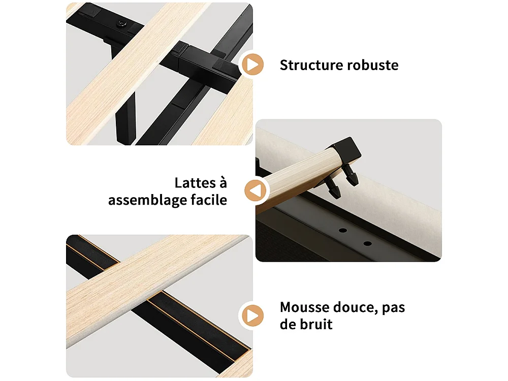 Lit rembourré 140×200 cm - Lit de rangement hydraulique avec 2 étagères latérales Large partie de tête - Lit double avec LED & USB - linge - beige