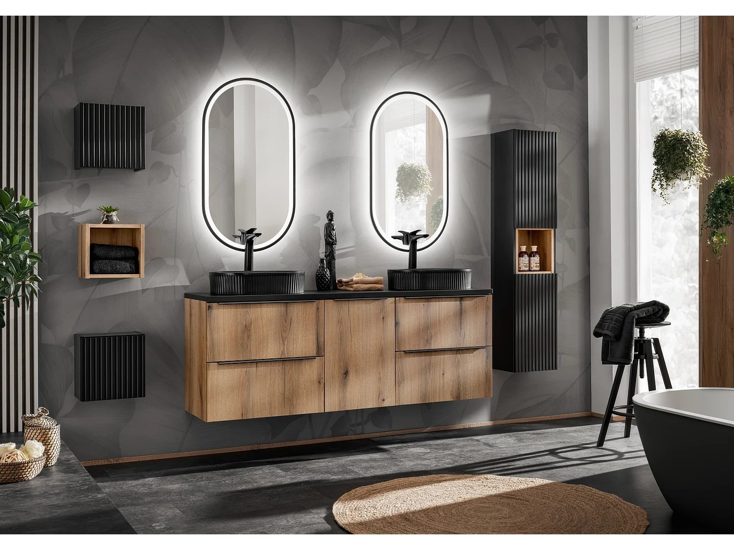 Armoire de 40cm avec panier à linge NOVA OAK