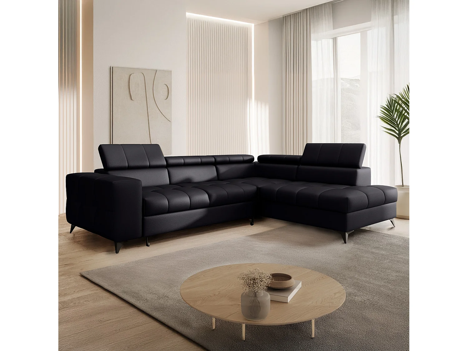 Canapé d'angle droit convertible Gaspard Noir