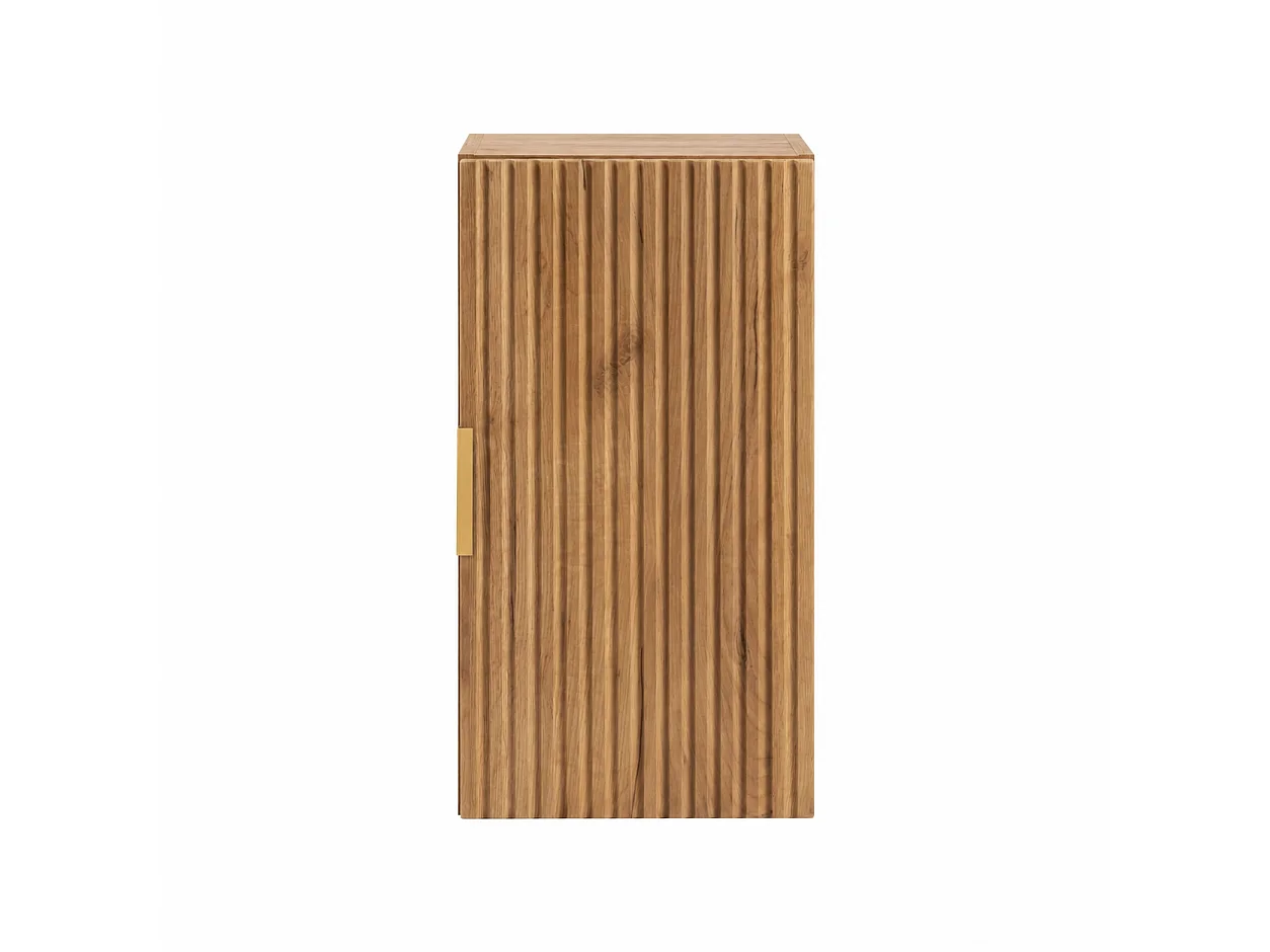 Wisząca Szafka Łazienkowa Półsłupek, Dąb Craft Złoty, Uchwyty Złote, 35 x 27 x 68 cm