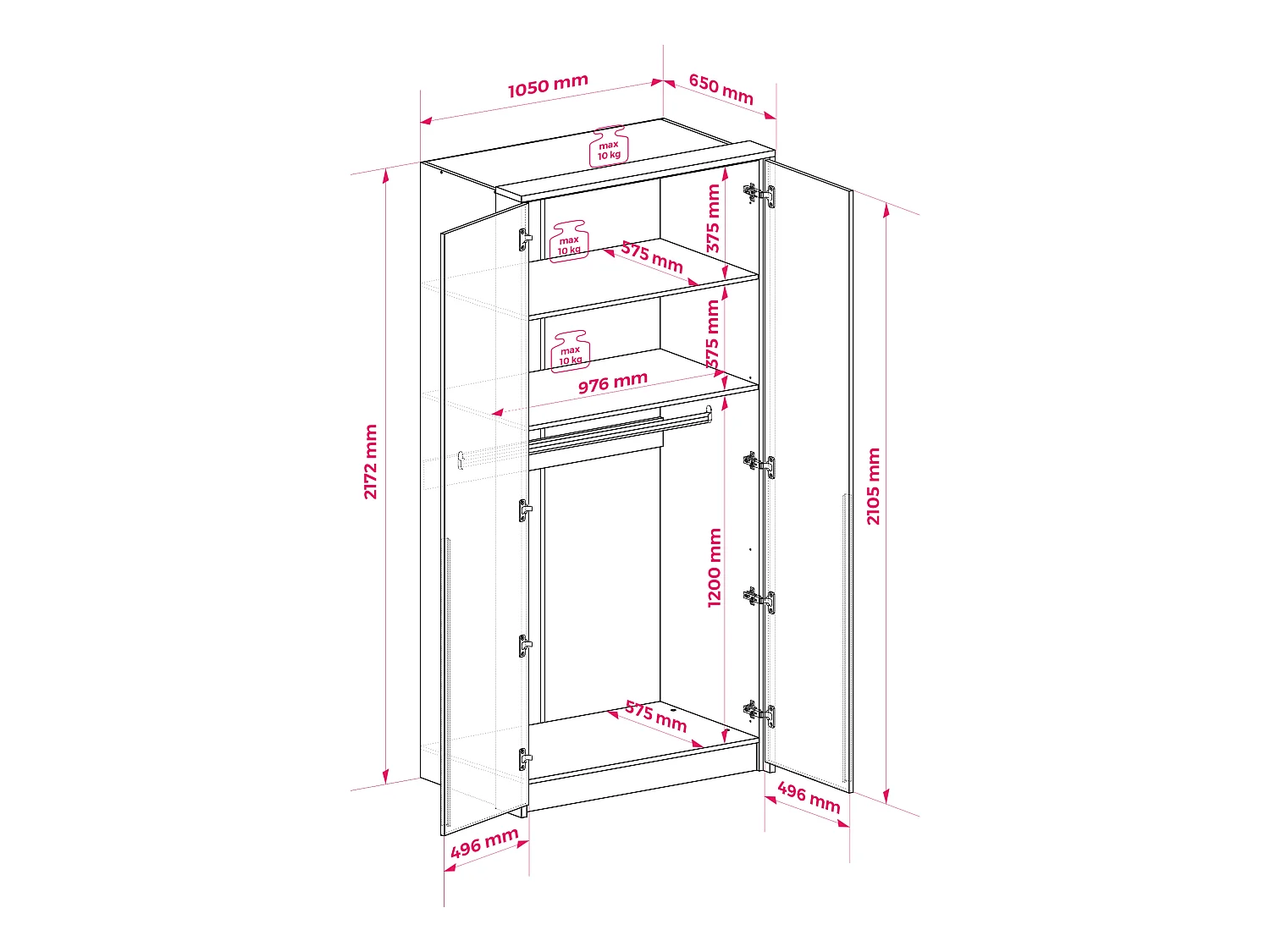 Armadio Guardaroba, Rovere Selvatico, 105 x 217,2 x 65 cm