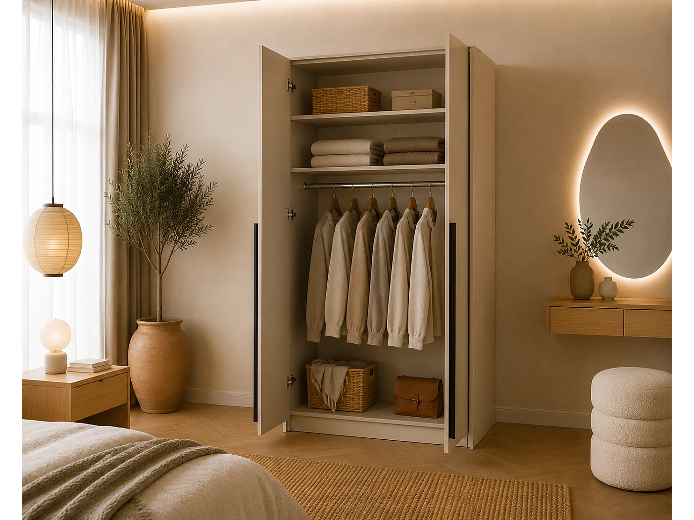 Wardrobe, Sand Beige, 105 x 217,2 x 65 cm
