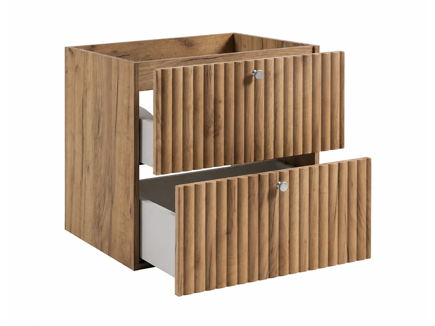 Væghængt badeværelsesskab med bordplade 60, eg craft guld + bordplade eg craft, greb i tre farver, 60 x 44,4 x 58,6 cm