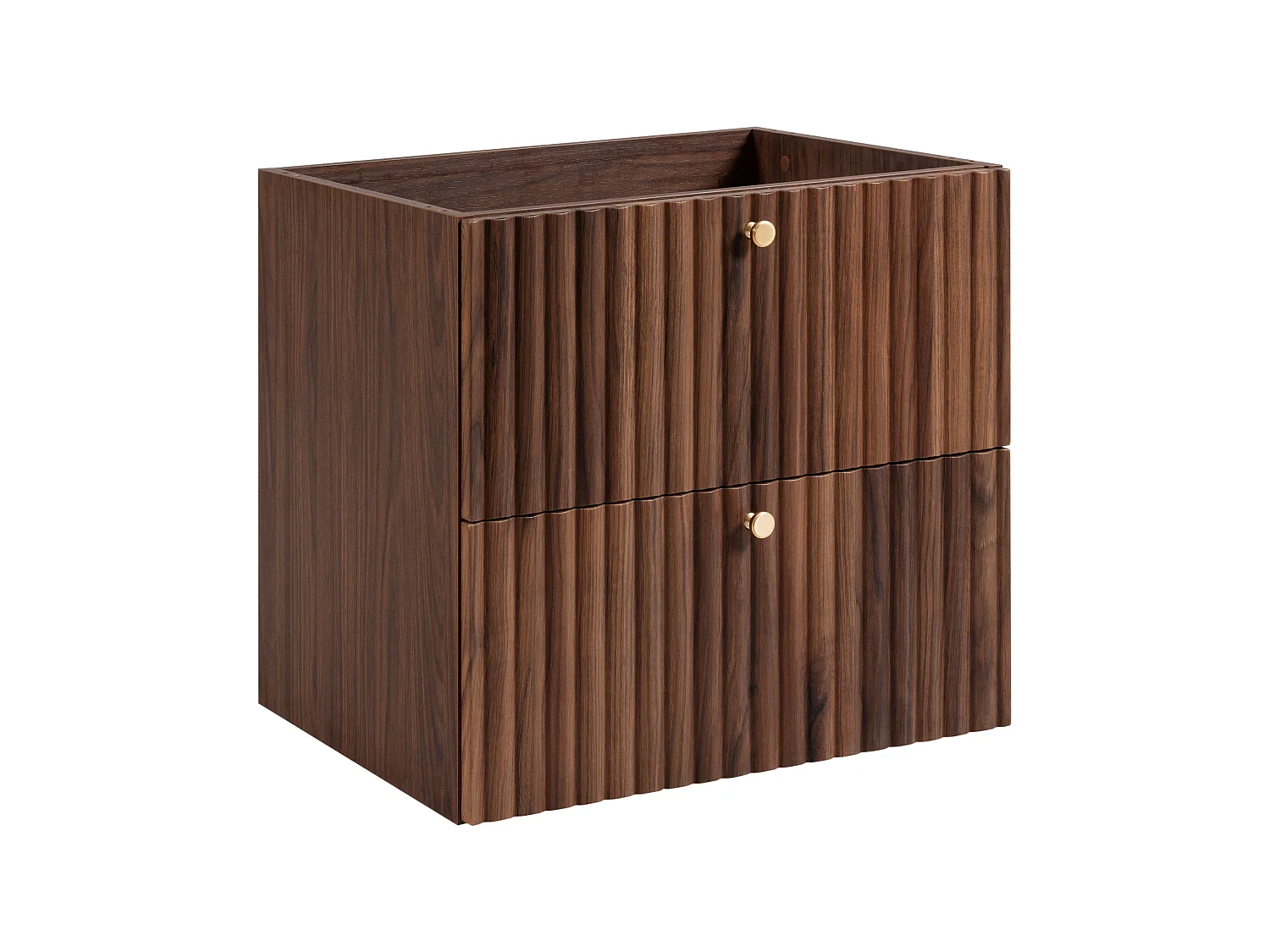 Free-standing bathroom cabinet with countertop 60, walnut oak + black countertop, handles in three colours, gold legs, 60 x 44,4 x 73,6 cm