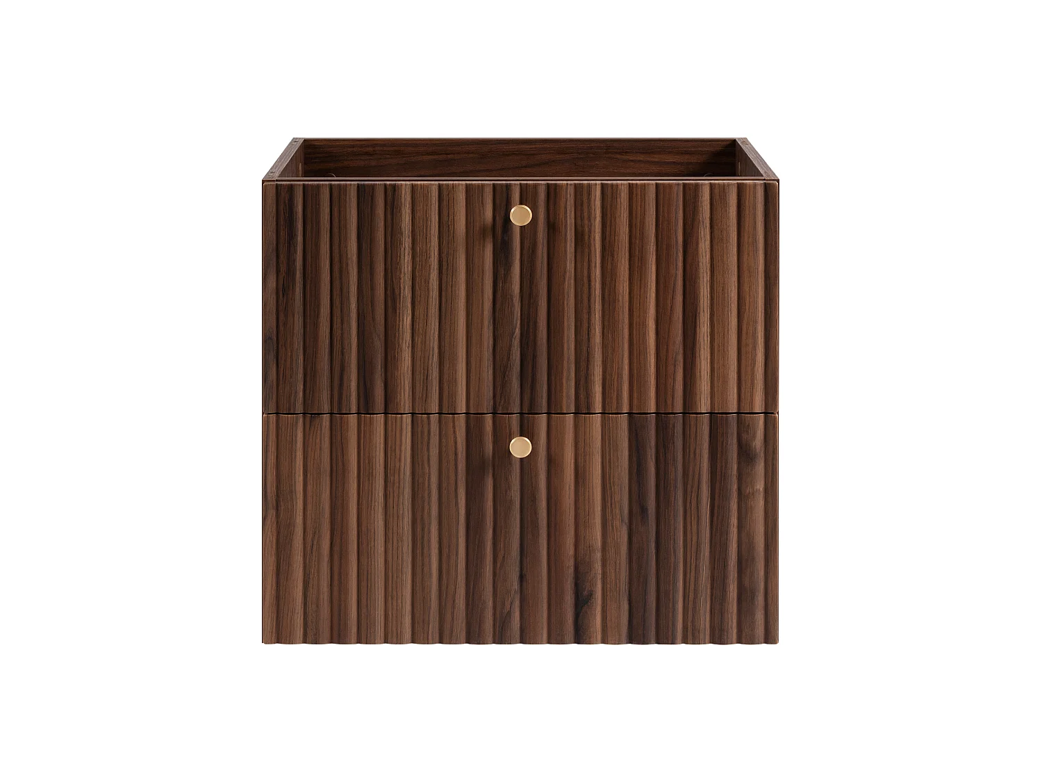 Free-standing bathroom cabinet with countertop 60, walnut oak + black countertop, handles in three colours, gold legs, 60 x 44,4 x 73,6 cm